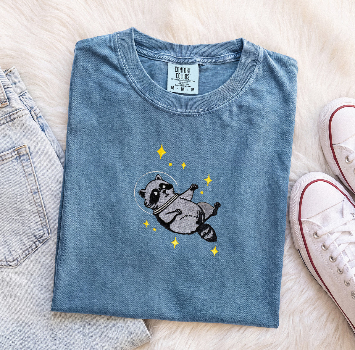 Embroidered Space Raccoon Comfort Colors T-Shirt