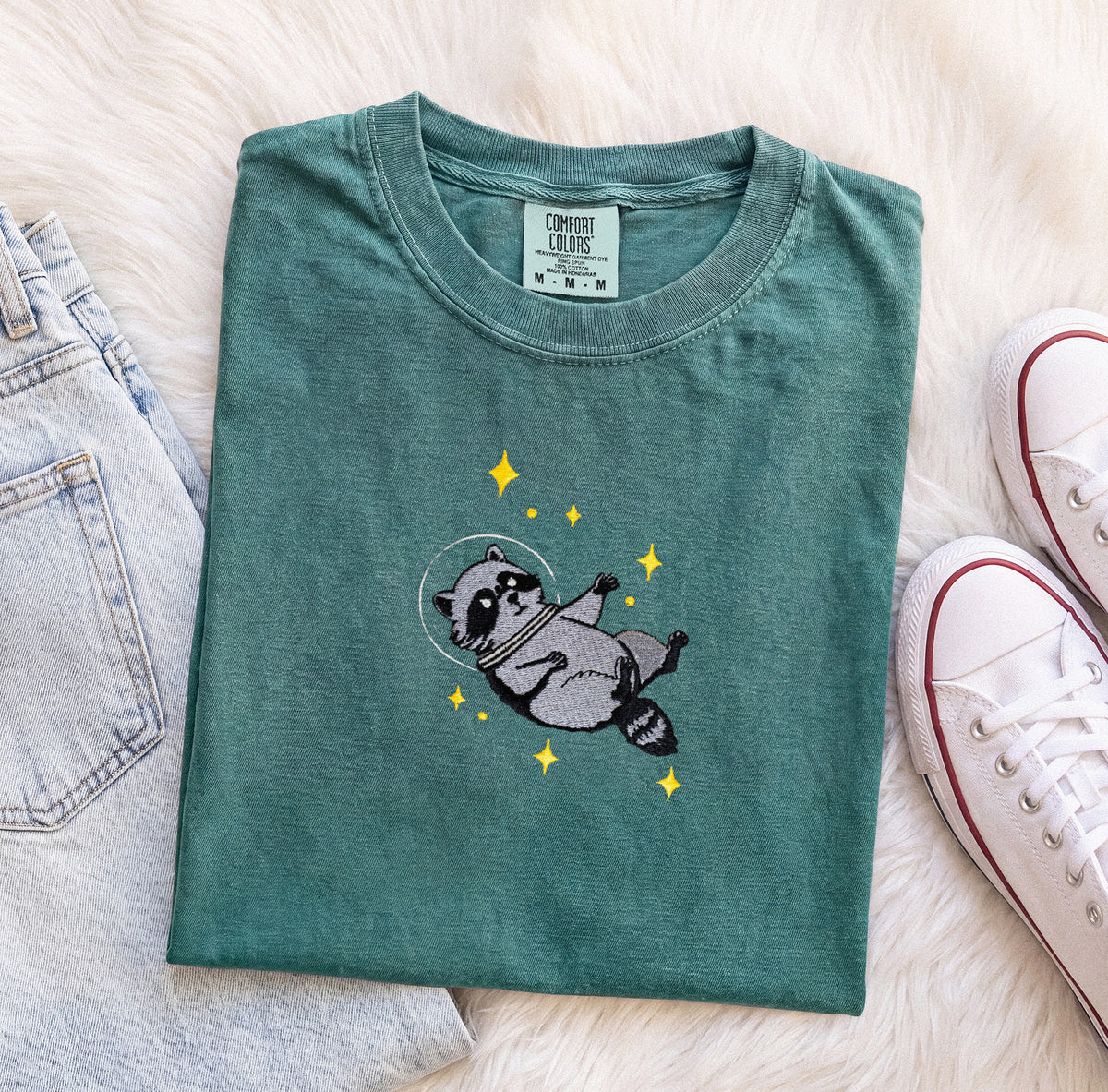 Embroidered Space Raccoon Comfort Colors T-Shirt