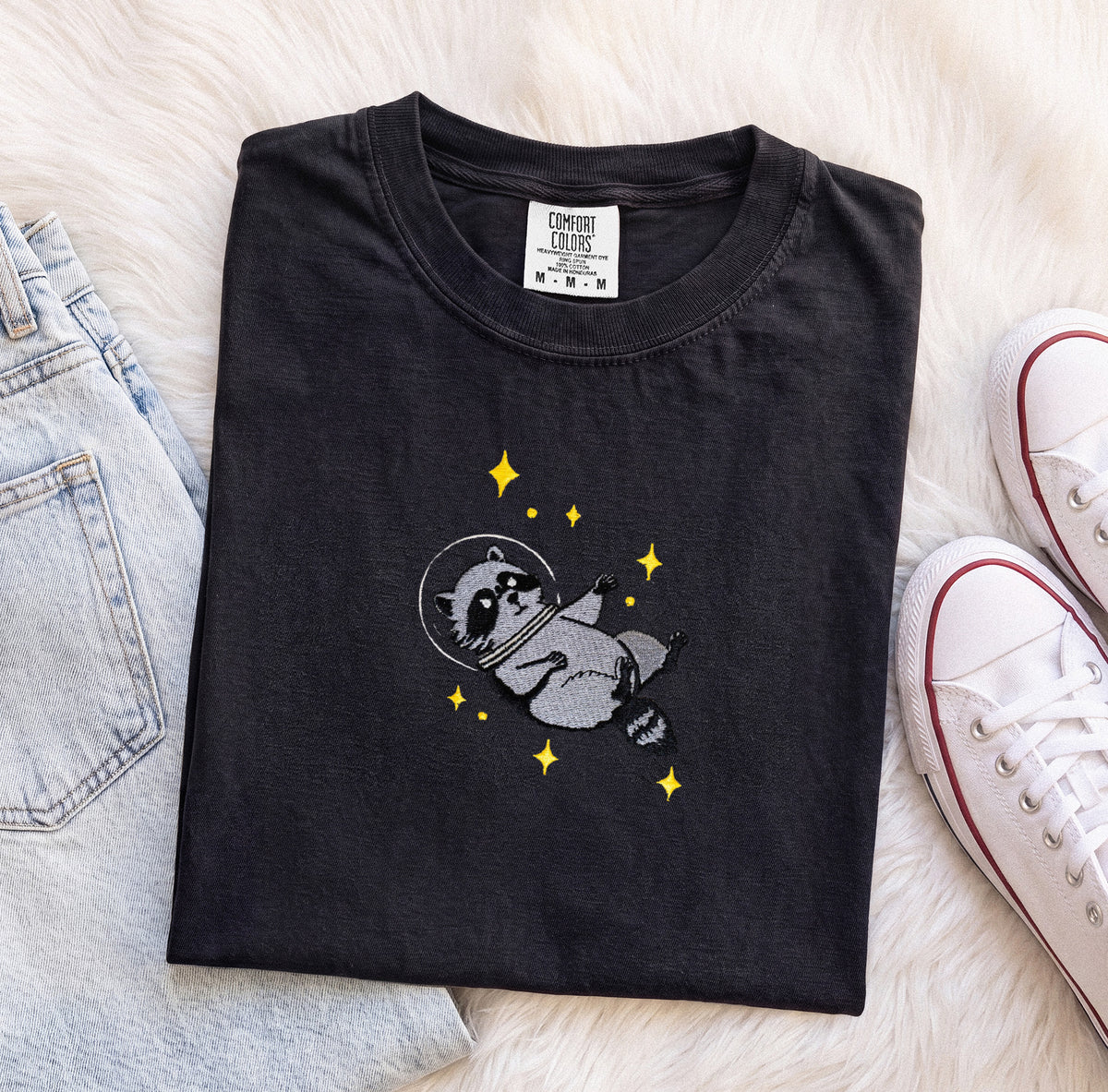 Embroidered Space Raccoon Comfort Colors T-Shirt