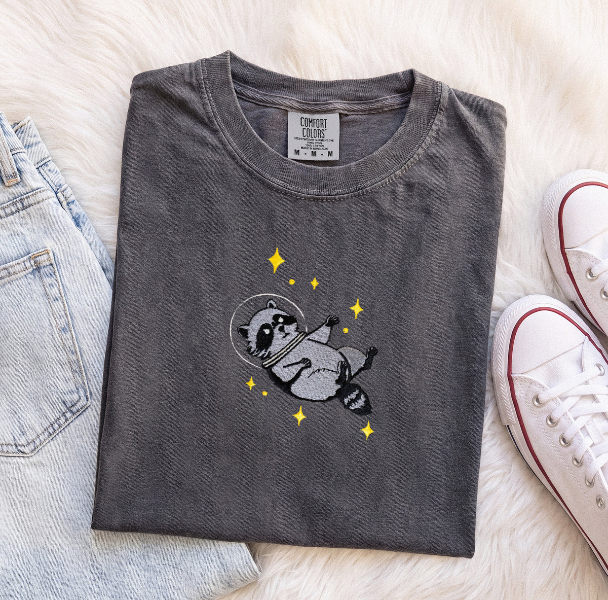 Embroidered Space Raccoon Comfort Colors T-Shirt