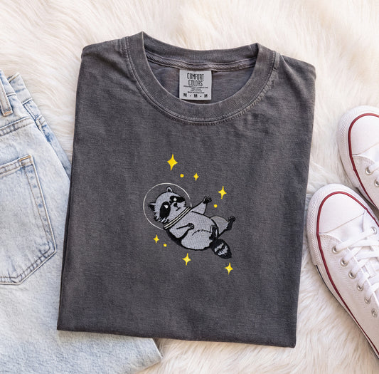 Embroidered Space Raccoon Comfort Colors T-Shirt
