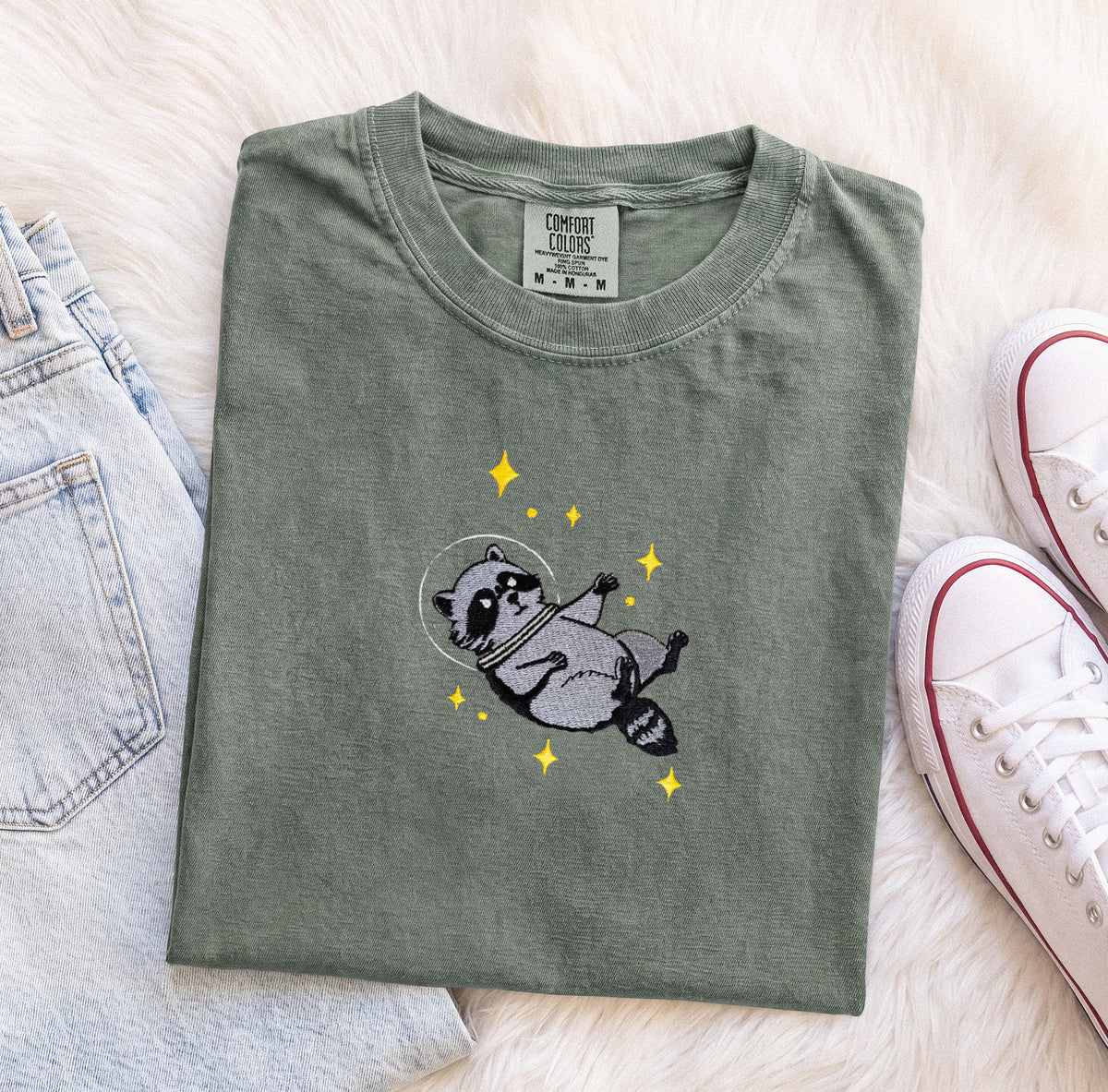 Embroidered Space Raccoon Comfort Colors T-Shirt