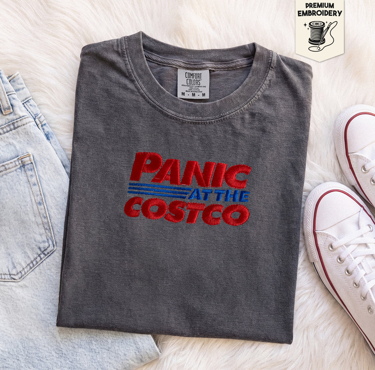Embroidered Panic at the Costco Comfort Colors T-Shirt
