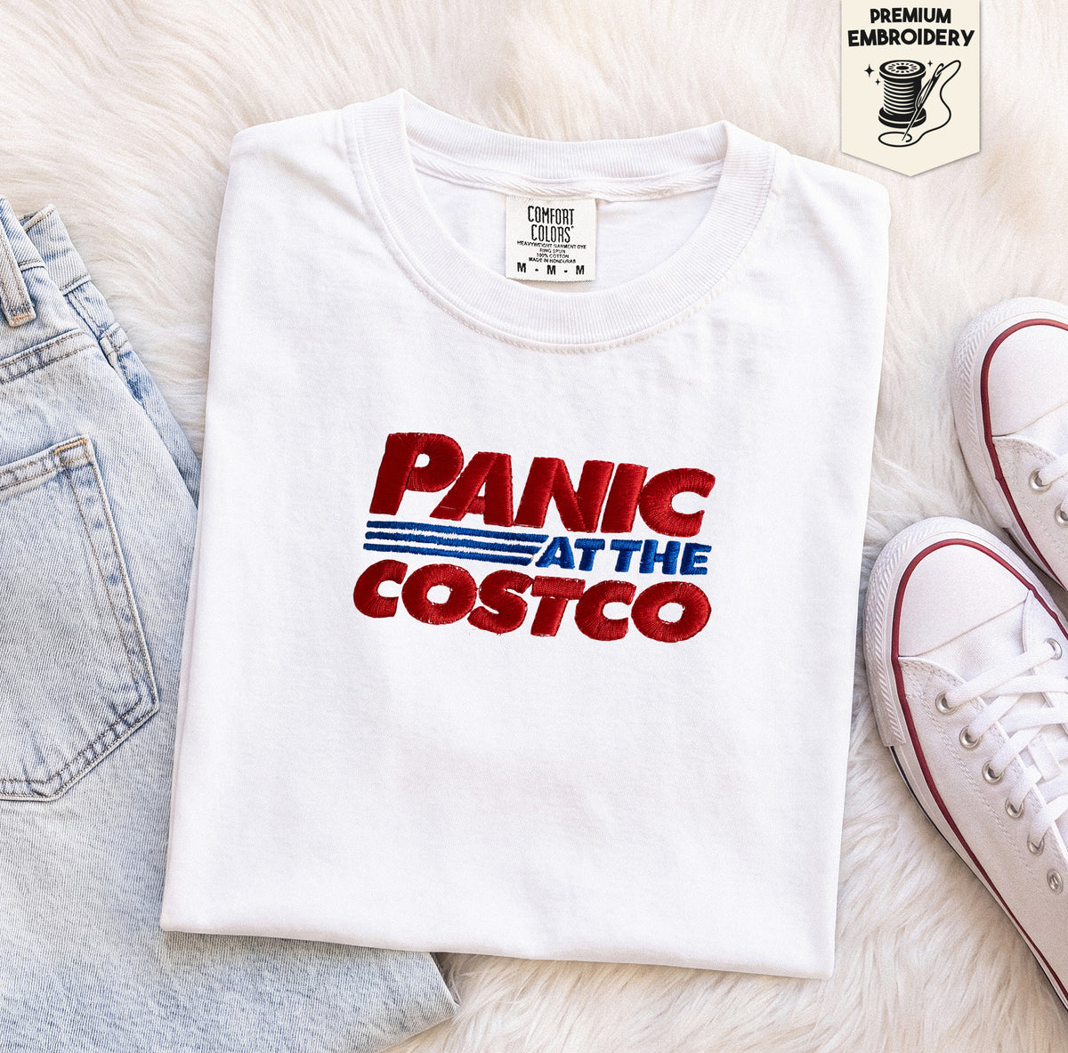 Embroidered Panic at the Costco Comfort Colors T-Shirt