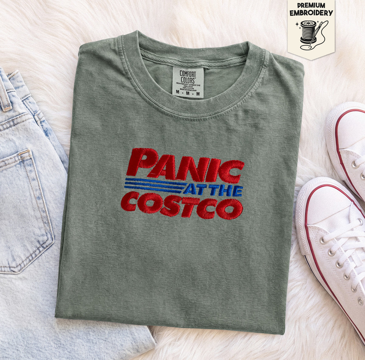 Embroidered Panic at the Costco Comfort Colors T-Shirt